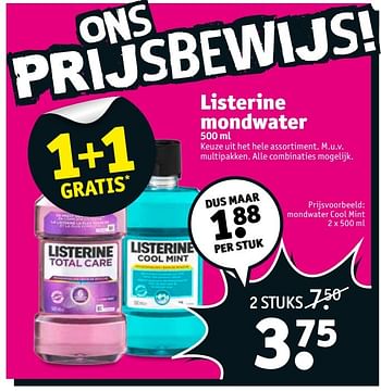 Aanbiedingen Mondwater cool mint - Listerine - Geldig van 23/05/2017 tot 28/05/2017 bij Kruidvat