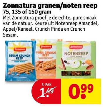 Aanbiedingen Zonnatura granen-noten reep - Zonnatura - Geldig van 23/05/2017 tot 28/05/2017 bij Kruidvat