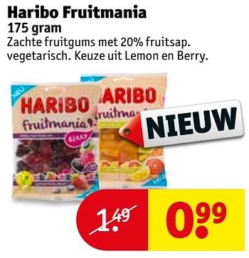 Aanbiedingen Haribo fruitmania - Haribo - Geldig van 23/05/2017 tot 28/05/2017 bij Kruidvat