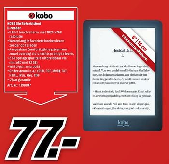 Aanbiedingen Kobo glo refurbished e-reader - Kobo - Geldig van 22/05/2017 tot 28/05/2017 bij Media Markt