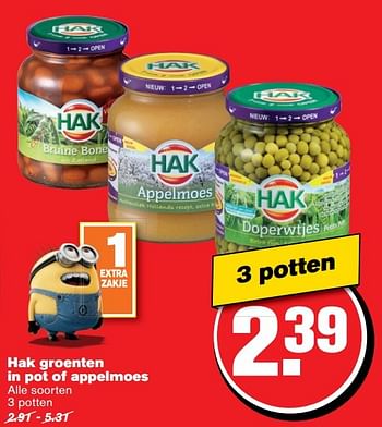 Aanbiedingen Hak groenten in pot of appelmoes - Hak - Geldig van 24/05/2017 tot 30/05/2017 bij Hoogvliet