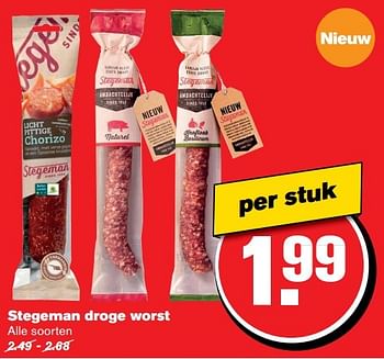 Aanbiedingen Stegeman droge worst - Stegeman - Geldig van 24/05/2017 tot 30/05/2017 bij Hoogvliet