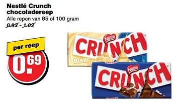 Aanbiedingen Nestlé crunch chocoladereep - Nestlé - Geldig van 24/05/2017 tot 30/05/2017 bij Hoogvliet