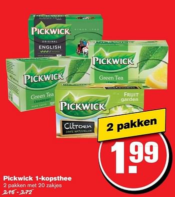 Aanbiedingen Pickwick 1-kopsthee - Pickwick - Geldig van 24/05/2017 tot 30/05/2017 bij Hoogvliet