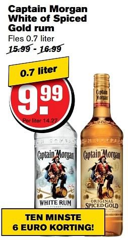 Aanbiedingen Captain morgan white of spiced gold rum - Captain Morgan - Geldig van 24/05/2017 tot 30/05/2017 bij Hoogvliet