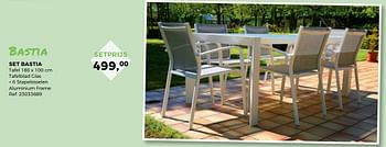 Aanbiedingen Set bastia tafelblad: glas stoelen: aluminium frame - Huismerk - Supra Bazar - Geldig van 30/05/2017 tot 27/06/2017 bij Supra Bazar