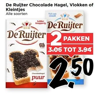 Aanbiedingen De ruijter chocolade hagel, vlokken of kleintjes - De Ruijter - Geldig van 28/05/2017 tot 03/06/2017 bij Vomar