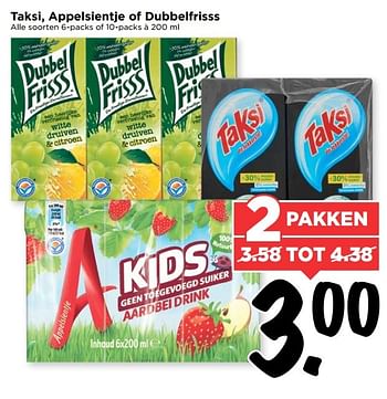 Aanbiedingen Taksi, appelsientje of dubbelfrisss - Taksi - Geldig van 28/05/2017 tot 03/06/2017 bij Vomar