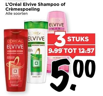 Aanbiedingen L`oréal elvive shampoo of crèmespoeling - L'Oreal Paris - Geldig van 28/05/2017 tot 03/06/2017 bij Vomar