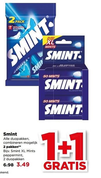 Aanbiedingen Smint xl mints peppermint - Smint - Geldig van 28/05/2017 tot 03/06/2017 bij Plus