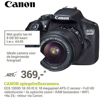 Aanbiedingen Canon spiegelreflexcamera eos 1300d 18-55 is ii - Canon - Geldig van 22/05/2017 tot 04/06/2017 bij BCC