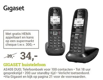 Aanbiedingen Gigaset huistelefoon as405 duo - Gigaset - Geldig van 22/05/2017 tot 04/06/2017 bij BCC