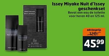 Aanbiedingen Issey miyake nuit d`issey geschenkset - Issey Miyake - Geldig van 23/05/2017 tot 04/06/2017 bij Trekpleister