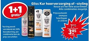 Aanbiedingen Shampoo total repair - Gliss Kur - Geldig van 23/05/2017 tot 04/06/2017 bij Trekpleister