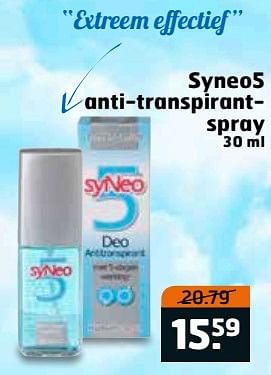 Aanbiedingen Syneo5 anti-transpirantspray - Syneo5 - Geldig van 23/05/2017 tot 04/06/2017 bij Trekpleister