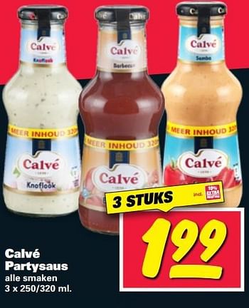 Aanbiedingen Calvé partysaus alle smaken - Calve - Geldig van 23/05/2017 tot 28/05/2017 bij Nettorama