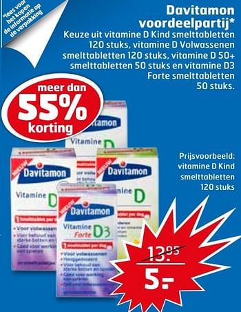 Aanbiedingen Vitamine d kind smelttabletten - Davitamon - Geldig van 23/05/2017 tot 04/06/2017 bij Trekpleister