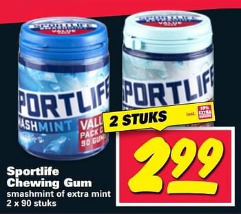 Aanbiedingen Sportlife chewing gum smashmint of extra mint - Sportlife - Geldig van 23/05/2017 tot 28/05/2017 bij Nettorama