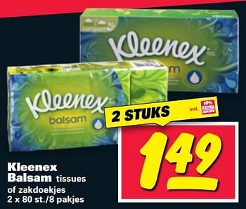 Aanbiedingen Kleenex balsam tissues of zakdoekjes - Kleenex - Geldig van 23/05/2017 tot 28/05/2017 bij Nettorama