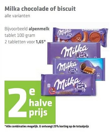Aanbiedingen Milka chocolade of biscuit alpenmelk - Milka - Geldig van 24/05/2017 tot 31/05/2017 bij Attent
