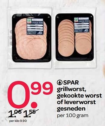 Aanbiedingen Grillworst, gekookte worst of leverworst gesneden - Spar - Geldig van 24/05/2017 tot 31/05/2017 bij Spar