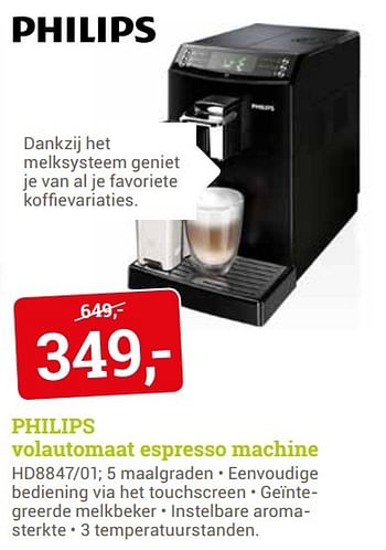 Aanbiedingen Philips volautomaat espresso machine hd8847-01 - Philips - Geldig van 25/05/2017 tot 28/05/2017 bij BCC