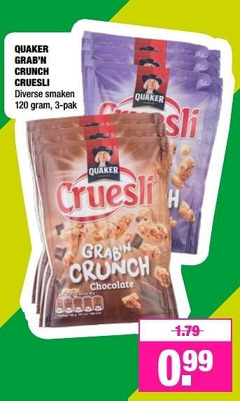 Aanbiedingen Quaker grab`n crunch cruesli - Quaker - Geldig van 22/05/2017 tot 04/06/2017 bij Big Bazar