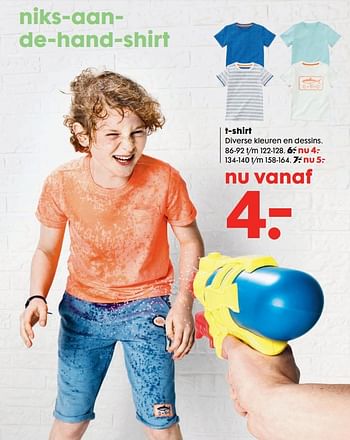 Aanbiedingen T-shirt diverse kleuren en dessins - Huismerk - Hema - Geldig van 22/05/2017 tot 04/06/2017 bij Hema