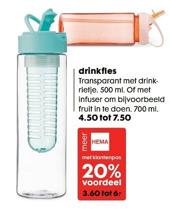 Aanbiedingen Drinkfles transparant met drinkrietje - Huismerk - Hema - Geldig van 22/05/2017 tot 04/06/2017 bij Hema