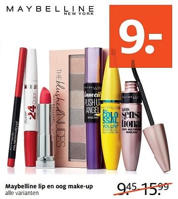 Aanbiedingen Maybelline lip en oog make-up - Maybelline - Geldig van 22/05/2017 tot 04/06/2017 bij Etos