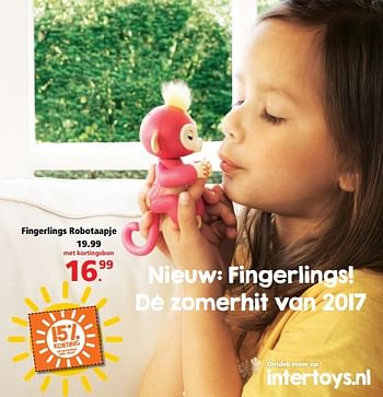Aanbiedingen Fingerlings robotaapje - Wowwee - Geldig van 22/05/2017 tot 04/06/2017 bij Intertoys