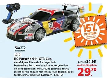 Aanbiedingen Rc porsche 911 gt3 cup - Nikko - Geldig van 22/05/2017 tot 04/06/2017 bij Intertoys