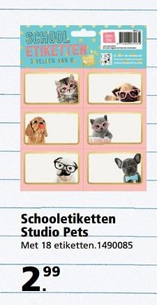 Aanbiedingen Schooletiketten studio pets - Studio Pets - Geldig van 22/05/2017 tot 04/06/2017 bij Intertoys