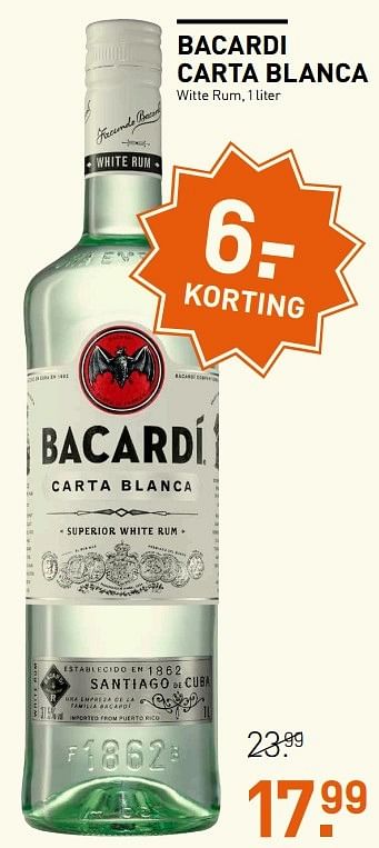 Aanbiedingen Bacardi carta blanca witte rum - Bacardi - Geldig van 23/05/2017 tot 05/06/2017 bij Gall & Gall
