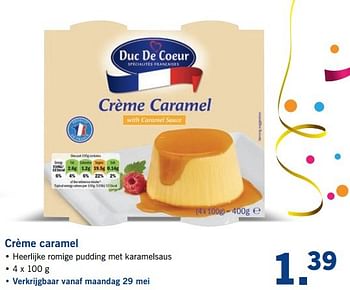 Aanbiedingen Crème caramel - Duc De Coeur - Geldig van 29/05/2017 tot 03/06/2017 bij Lidl