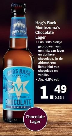 Aanbiedingen Hog`s back montezuma`s chocolate lager - Hogs Back Brewery - Geldig van 29/05/2017 tot 03/06/2017 bij Lidl