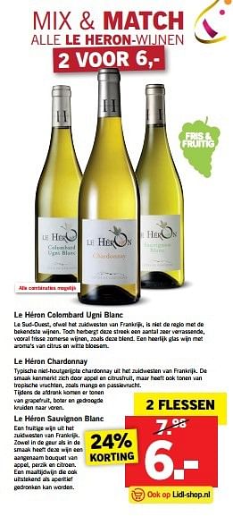 Aanbiedingen Le héron colombard ugni blanc - Witte wijnen - Geldig van 29/05/2017 tot 03/06/2017 bij Lidl