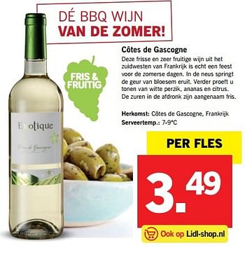 Aanbiedingen Côtes de gascogne - Witte wijnen - Geldig van 29/05/2017 tot 03/06/2017 bij Lidl