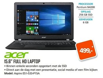 Aanbiedingen Acer 15.6 full hd laptop aspire es1-533-p1sa - Acer - Geldig van 22/05/2017 tot 11/06/2017 bij ITprodeals