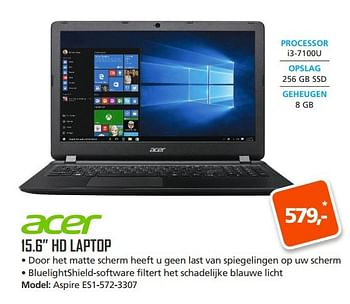 Aanbiedingen Acer 15.6 hd laptop aspire es1-572-3307 - Acer - Geldig van 22/05/2017 tot 11/06/2017 bij ITprodeals
