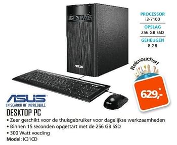 Aanbiedingen Asus desktop pc k31cd - Asus - Geldig van 22/05/2017 tot 11/06/2017 bij ITprodeals