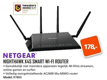Aanbiedingen Netgear nighthawk x4s smart wi-fi router r7800 - Netgear - Geldig van 22/05/2017 tot 11/06/2017 bij ITprodeals