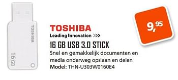 Aanbiedingen Toshiba 16 gb usb 3.0 stick thn-u303w0160e4 - Toshiba - Geldig van 22/05/2017 tot 11/06/2017 bij ITprodeals