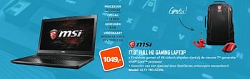 Aanbiedingen Msi 17.3 full hd gaming laptop gl72 7rd-023nl - MSI - Geldig van 22/05/2017 tot 11/06/2017 bij ITprodeals