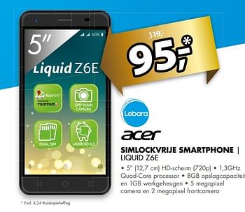 Aanbiedingen Acer simlockvrije smartphone liquid z6e - Acer - Geldig van 28/05/2017 tot 04/06/2017 bij Expert