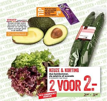 Aanbiedingen Duo komkommer, sla salatrio of avocado - Huismerk - Coop - Geldig van 29/05/2017 tot 04/06/2017 bij Coop