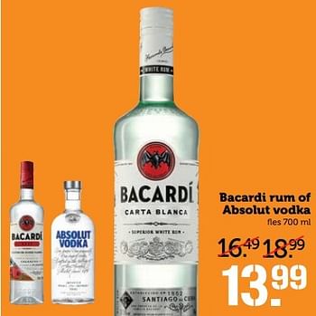 Aanbiedingen Bacardi rum of absolut vodka - Huismerk - Coop - Geldig van 29/05/2017 tot 04/06/2017 bij Coop