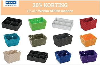 Aanbiedingen 20% korting op alle wenko adria manden - Wenko - Geldig van 01/06/2017 tot 30/06/2017 bij Sanitairwinkel