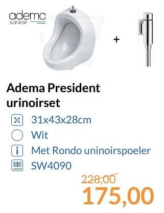 Aanbiedingen Adema president urinoirset - Adema sanitair - Geldig van 01/06/2017 tot 30/06/2017 bij Sanitairwinkel