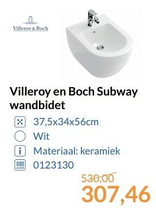 Aanbiedingen Villeroy en boch subway wandbidet - Villeroy &amp; boch - Geldig van 01/06/2017 tot 30/06/2017 bij Sanitairwinkel